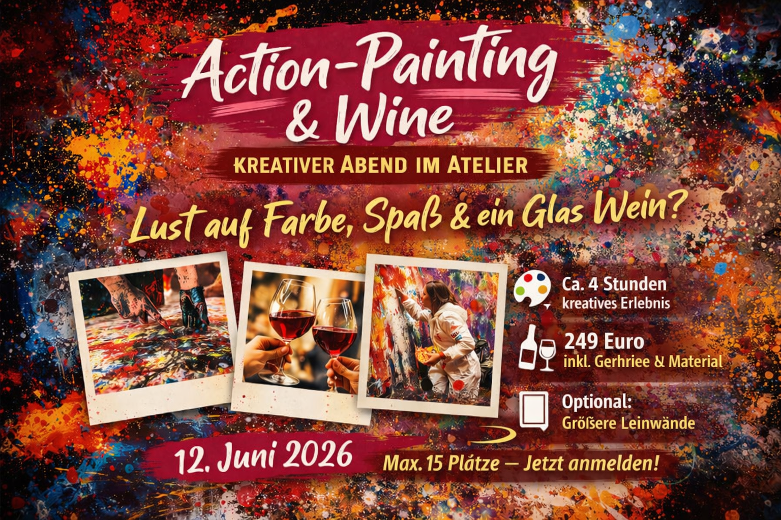 12. Juni 2026 - Action-Painting & Wine – Kreatives Erlebnis im Atelier – Bild 1
